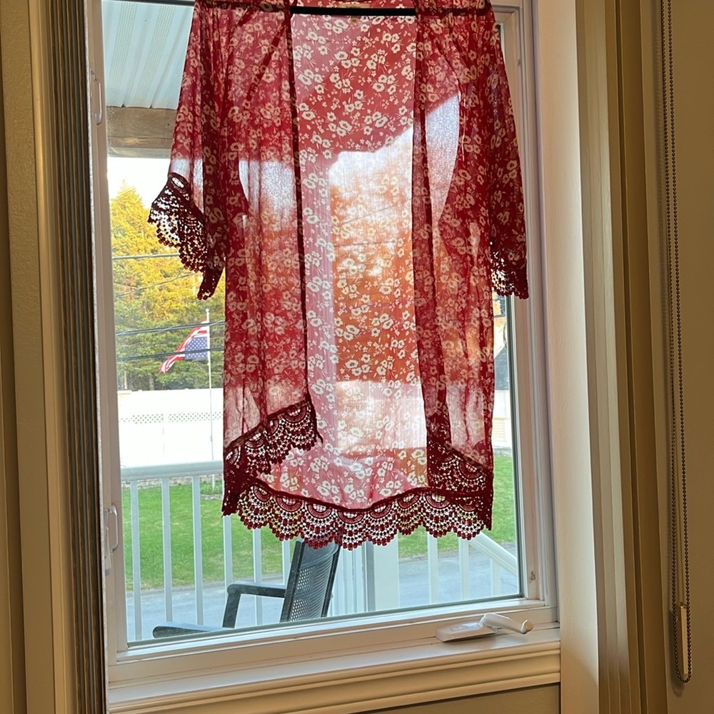 Maurices Red Floral Kimono